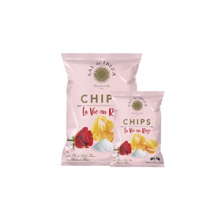 Patatas Chips La Vie en Rose y flor de sal de Ibiza 125gr. Sal de Ibiza. 12 Unidades