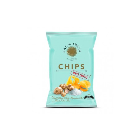 Patatas Chips con Trufa Blanca y flor de Sal de Ibiza 125gr. Sal de Ibiza. 12 Unidades