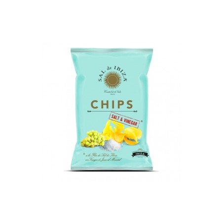 Patatas Chips con Vinagre de Jerez Moscatel y flor de Sal de Ibiza 125gr. Sal de Ibiza. 12 Unidades